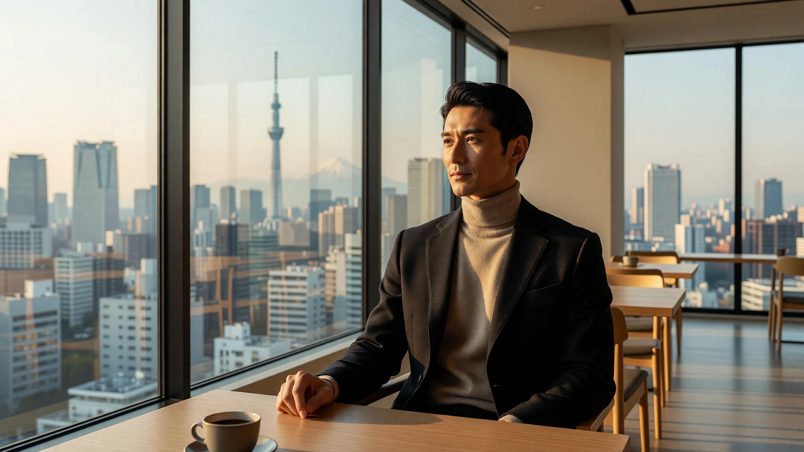 アトリエでくつろぐ男性